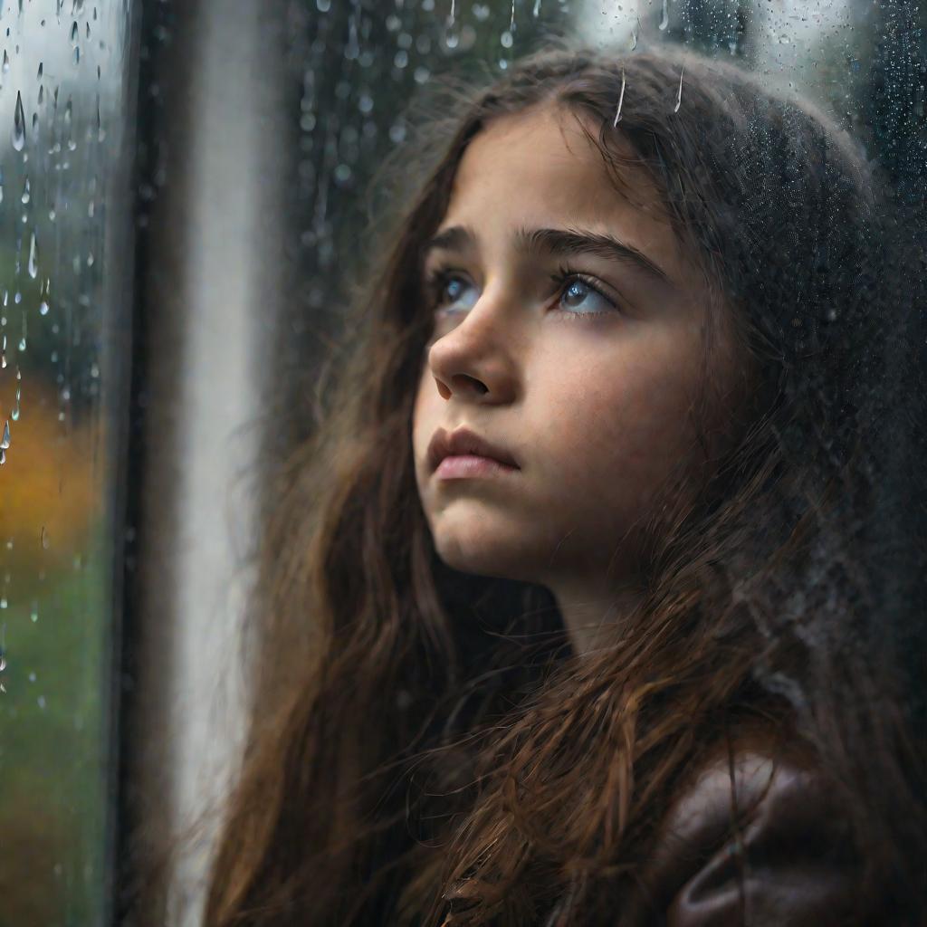 Девочка 14 лет смотрит в окно