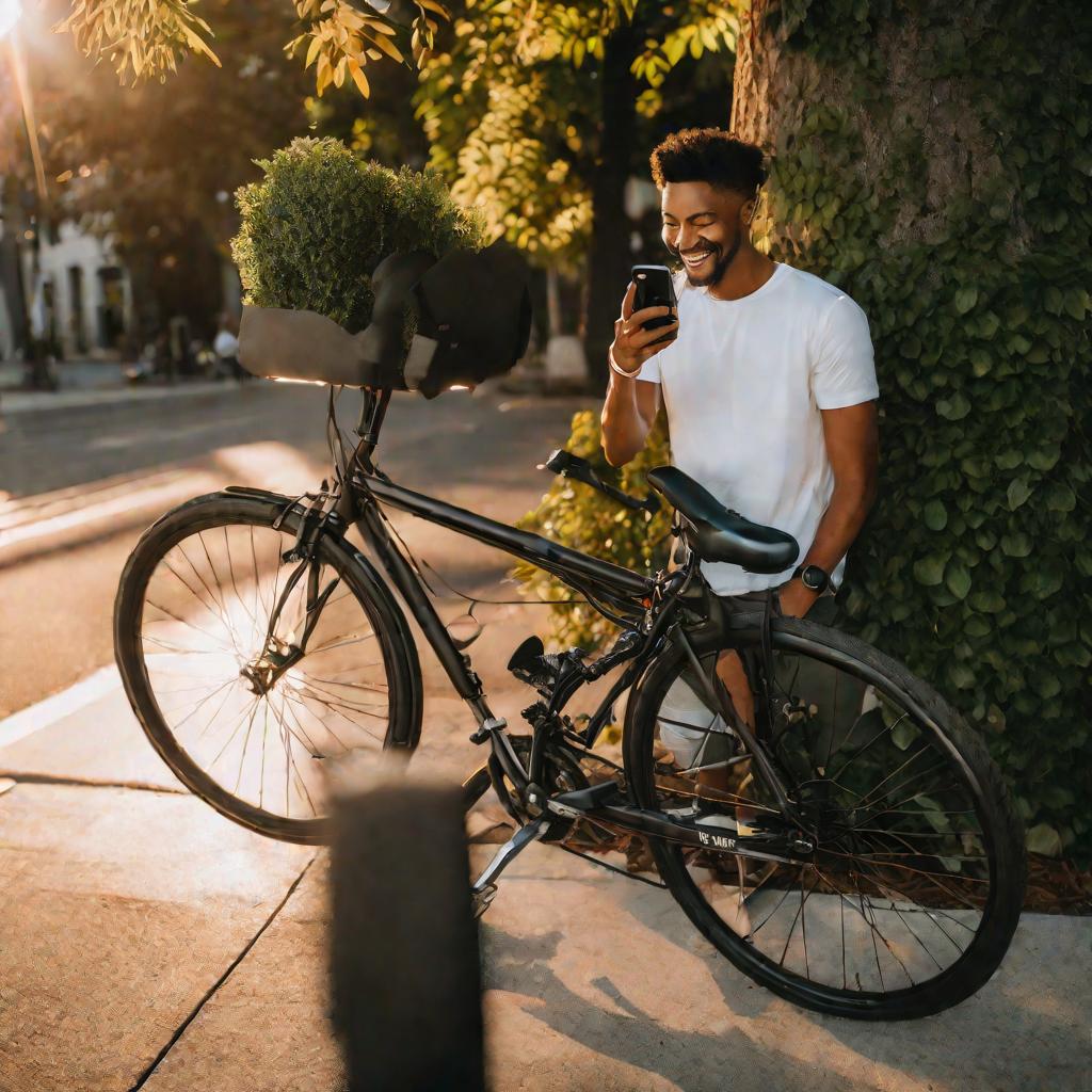 Молодой человек фотографирует велосипед для объявления на Авито