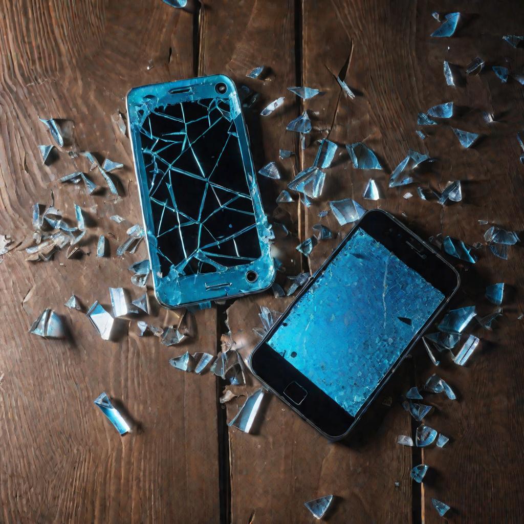 Сломанный смартфон с разбитым экраном