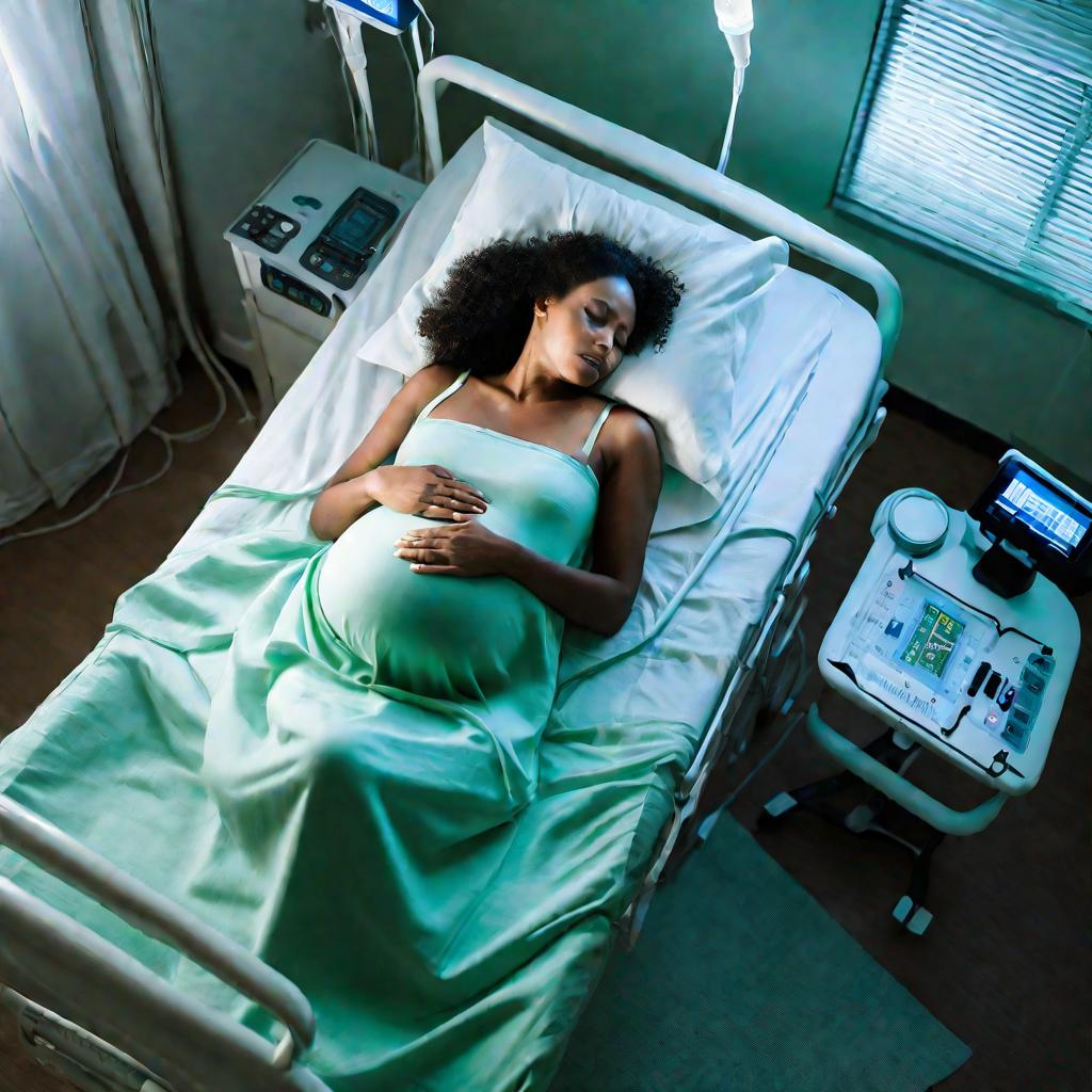 Беременная отдыхает в больничной палате