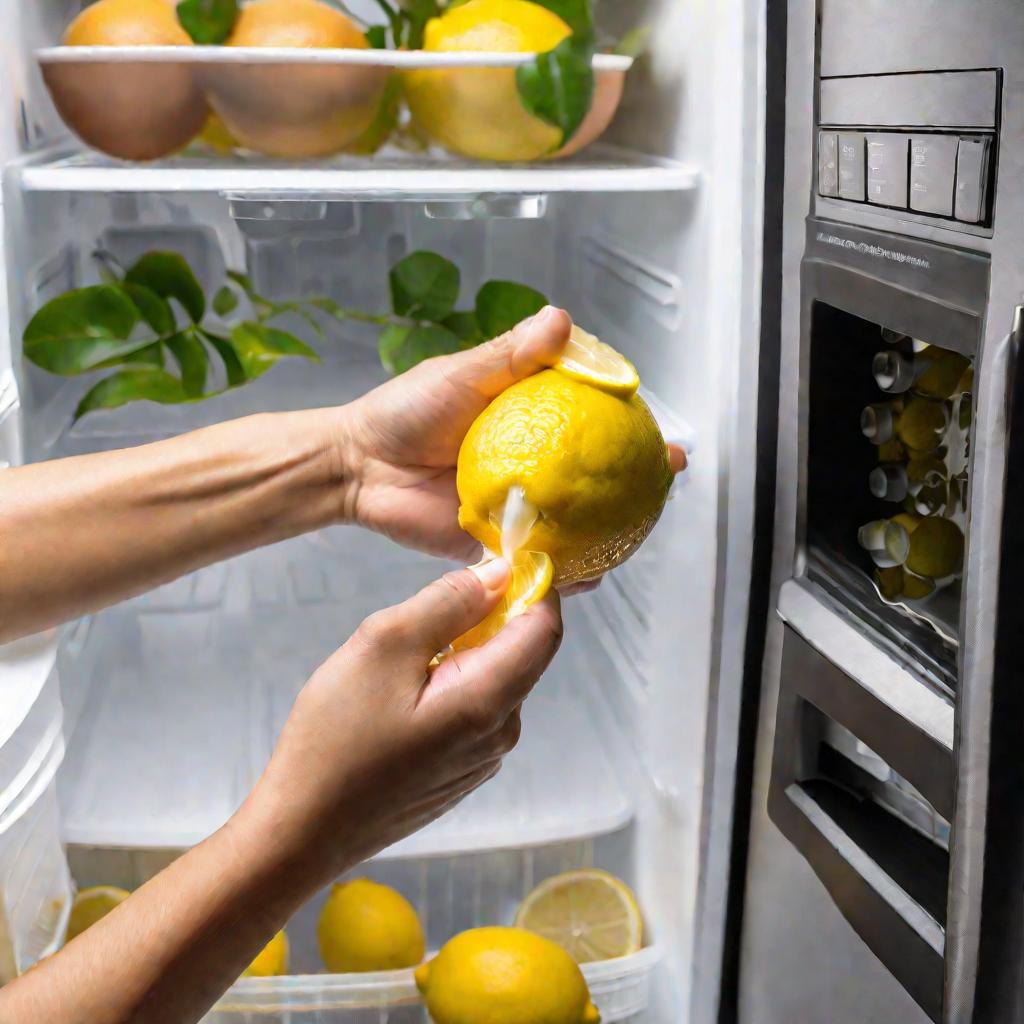 Лимонный сок на резиновом уплотнителе холодильника