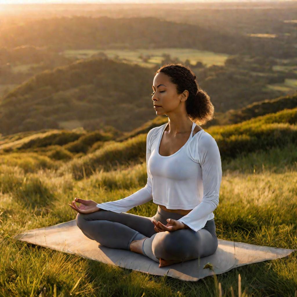 Девушка 20 лет медитирует на природе