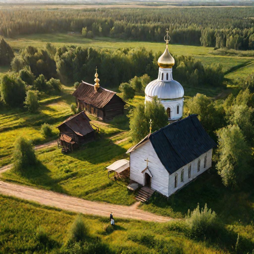 Сельский пейзаж с пожилым мужчиной, читающим книгу