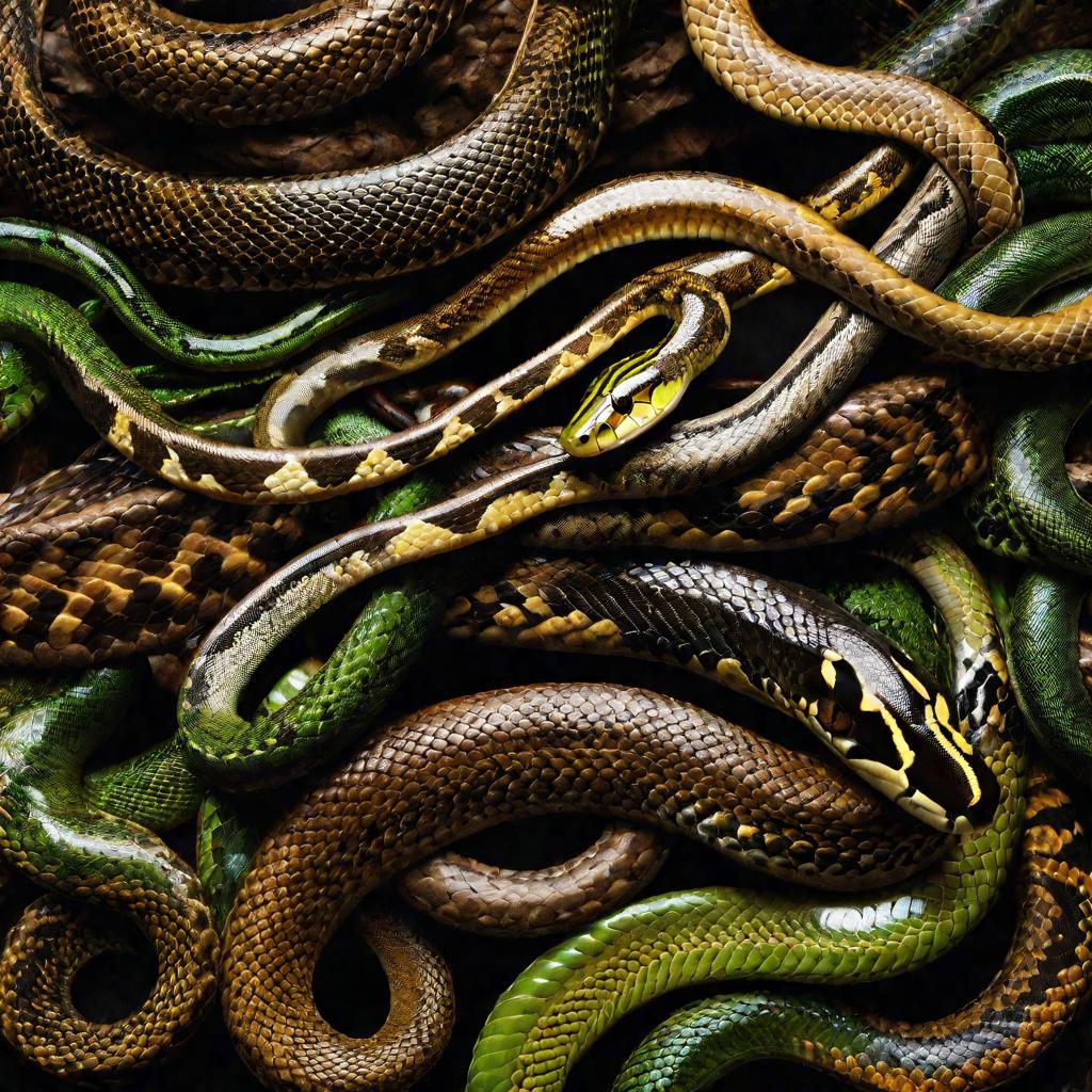 Куча переплетенных змей на земле