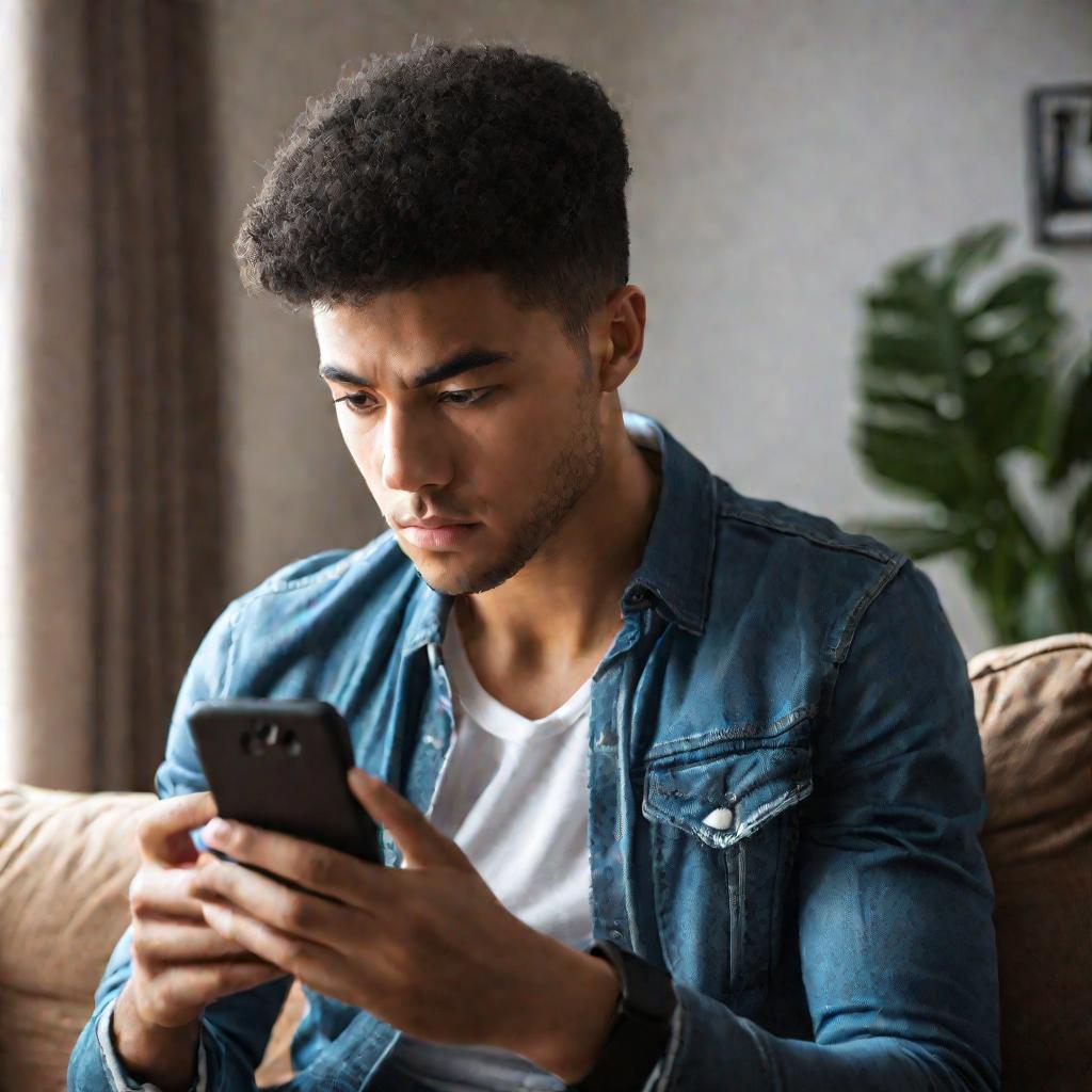 Портрет молодого человека, пользующегося смартфоном