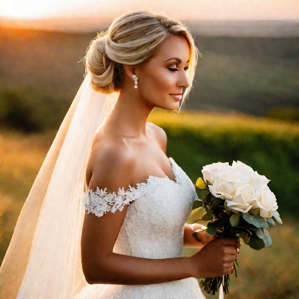 Невеста в белом платье с букетом