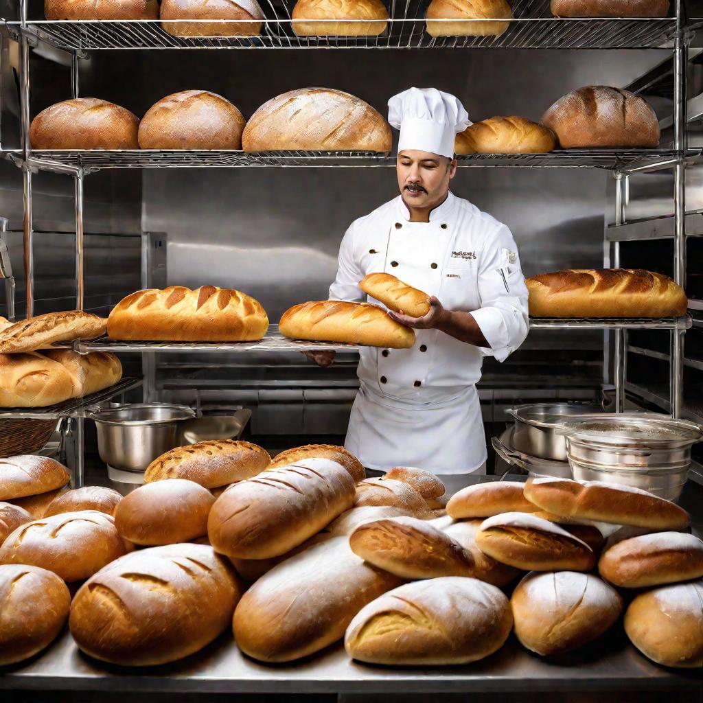 Пекарь выпекает хлеб