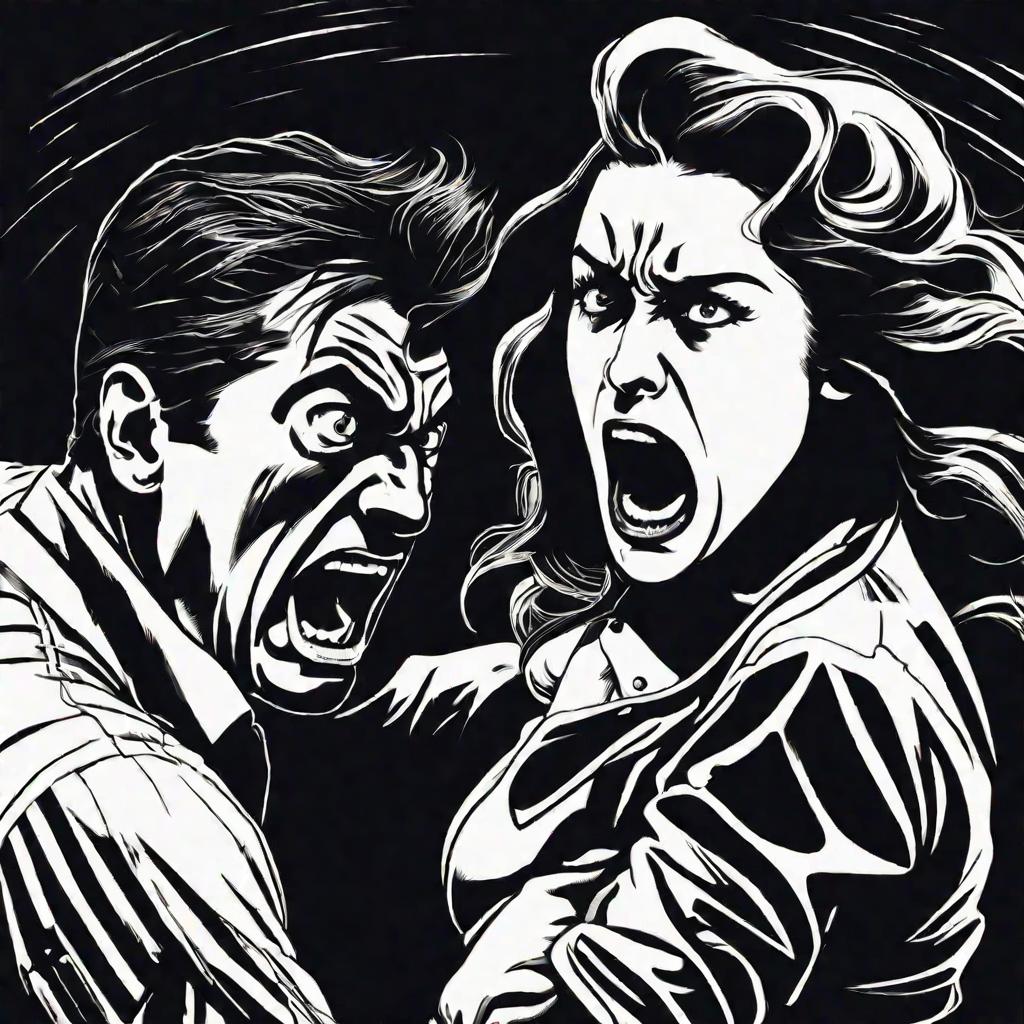 Мужчина кричит на испуганную женщину