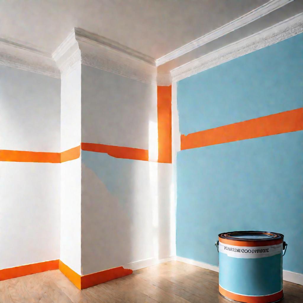 Угол комнаты в процессе покраски стен