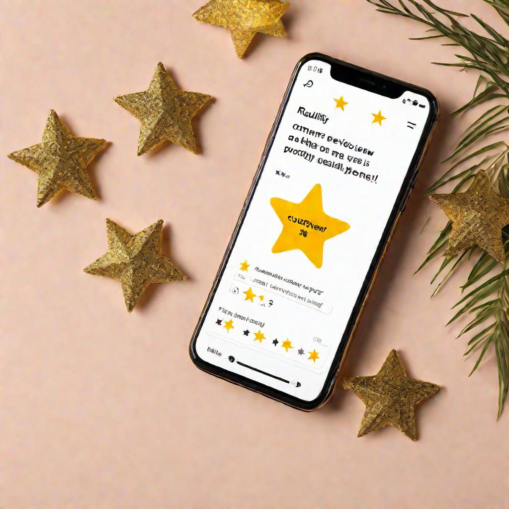 Экран смартфона с отзывами покупателей и приглашением оставить свой отзыв.