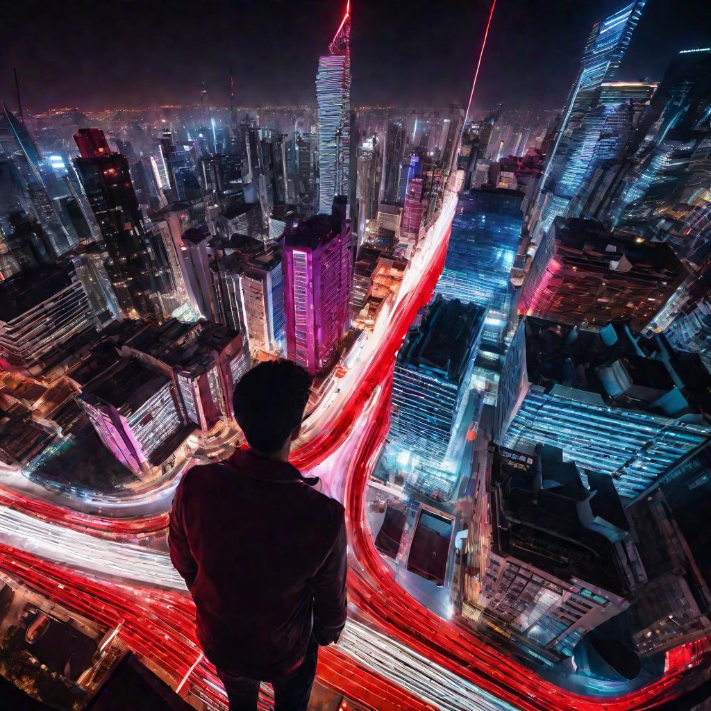 Блогер снимает ночной город на камеру с высоты птичьего полета