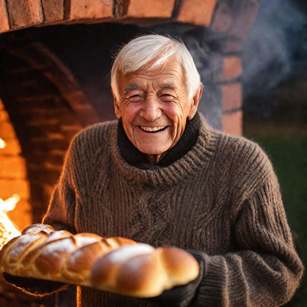 Портрет пожилого мужчины с хлебом у печи