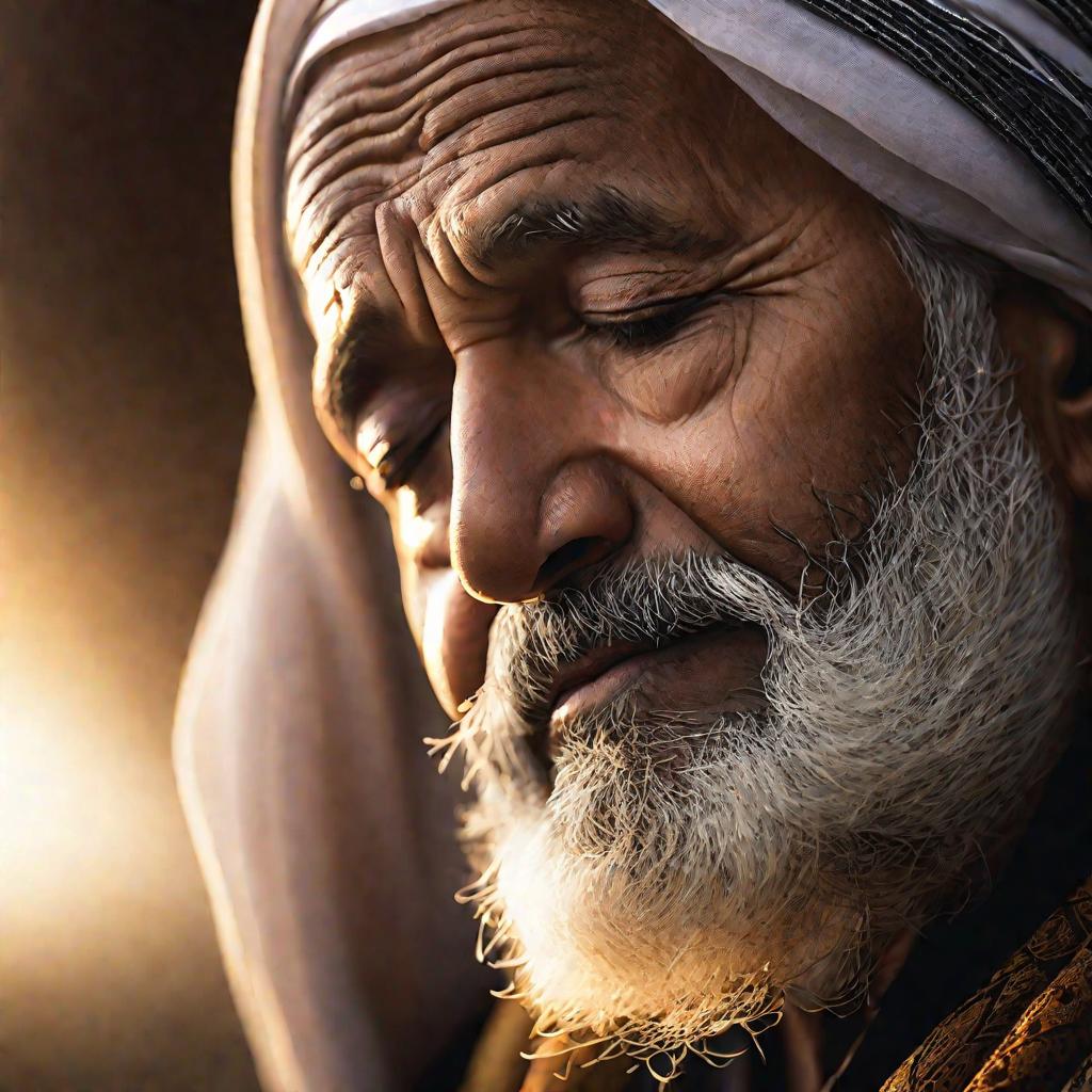 Портрет пожилого мужчины во время молитвы