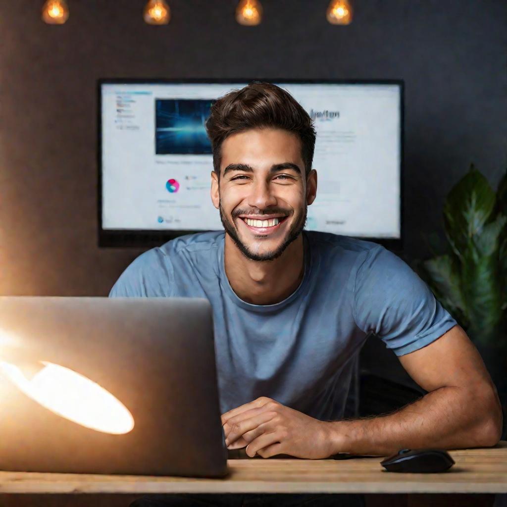 Портрет молодого человека у компьютера