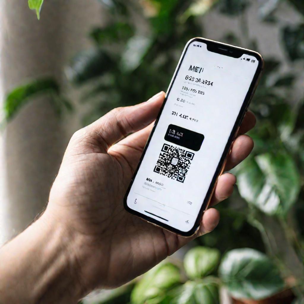 Рука держит открытый смартфон с отображенным на экране IMEI кодом из 15 цифр. Мягкое естественное освещение от окна создает теплую атмосферу