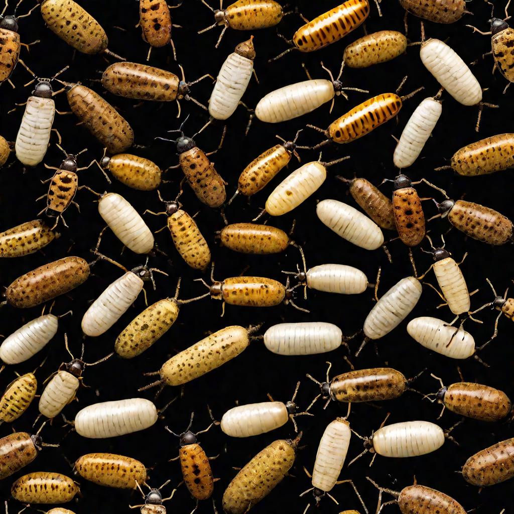 Множество личинок майского жука на вспаханной земле
