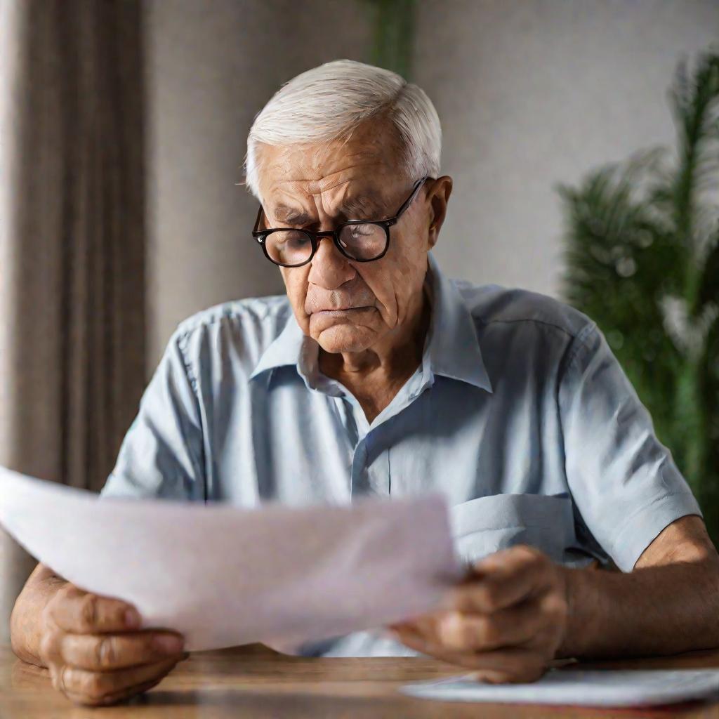 Крупный портрет пожилого мужчины в очках, который нашел свой номер телефона Теле2 на документах от сим-карты
