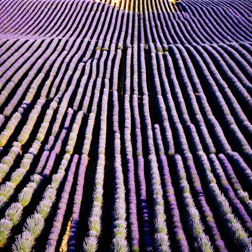Бескрайнее лавандовое поле летом в Провансе под лучами теплого солнца