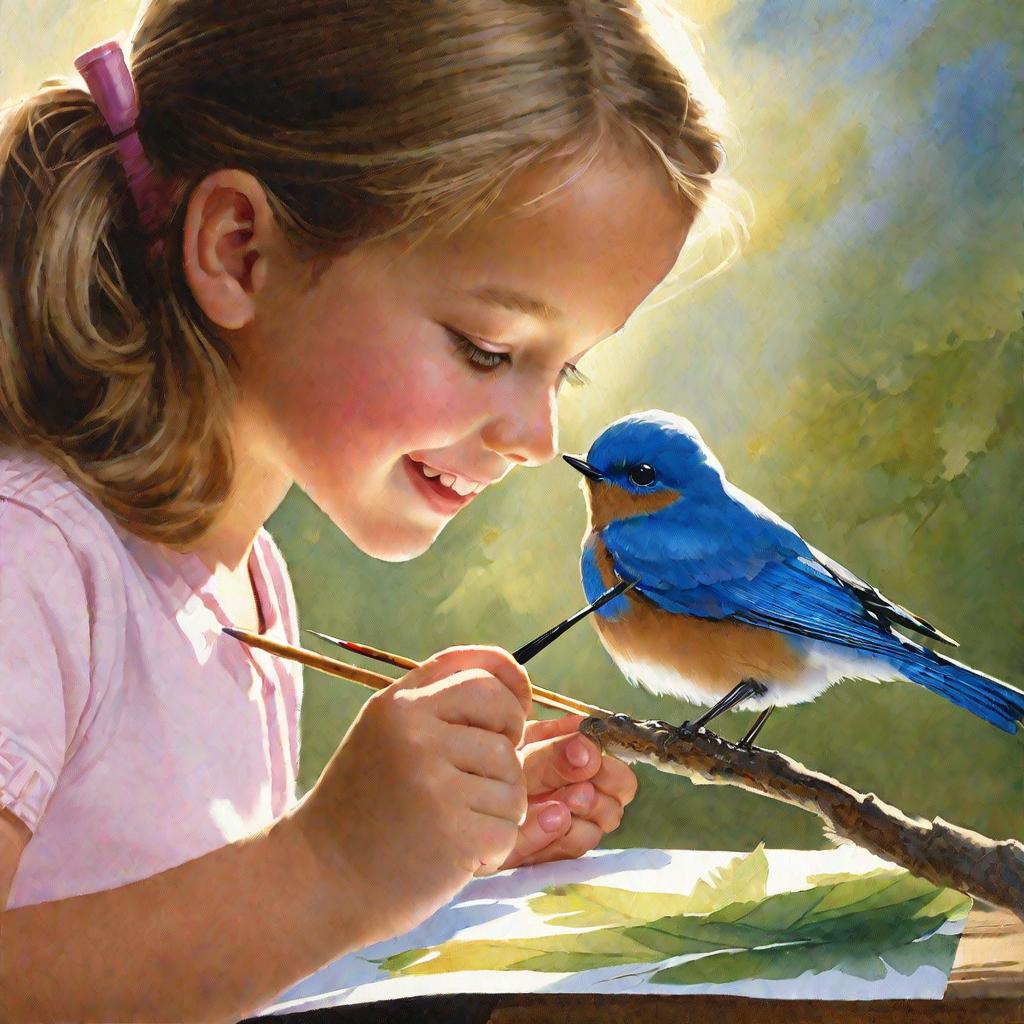 Девочка рисует синичку