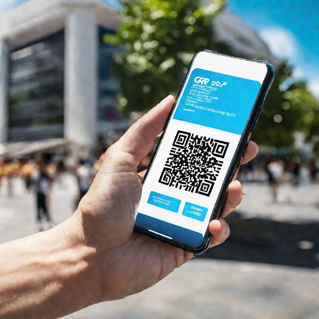 Телефон сканирует QR-код на рекламном щите