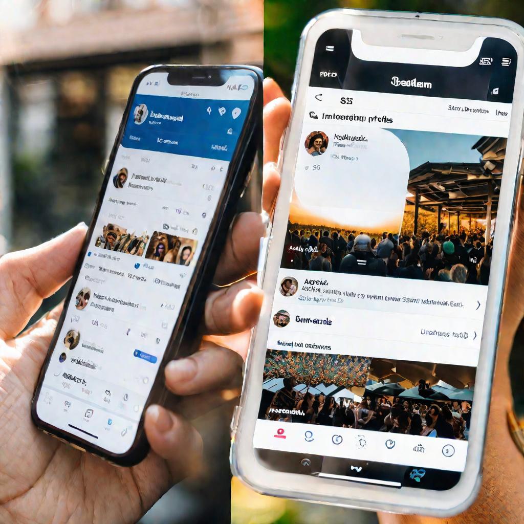 Разделенный экран смартфона с двумя профилями инстаграм