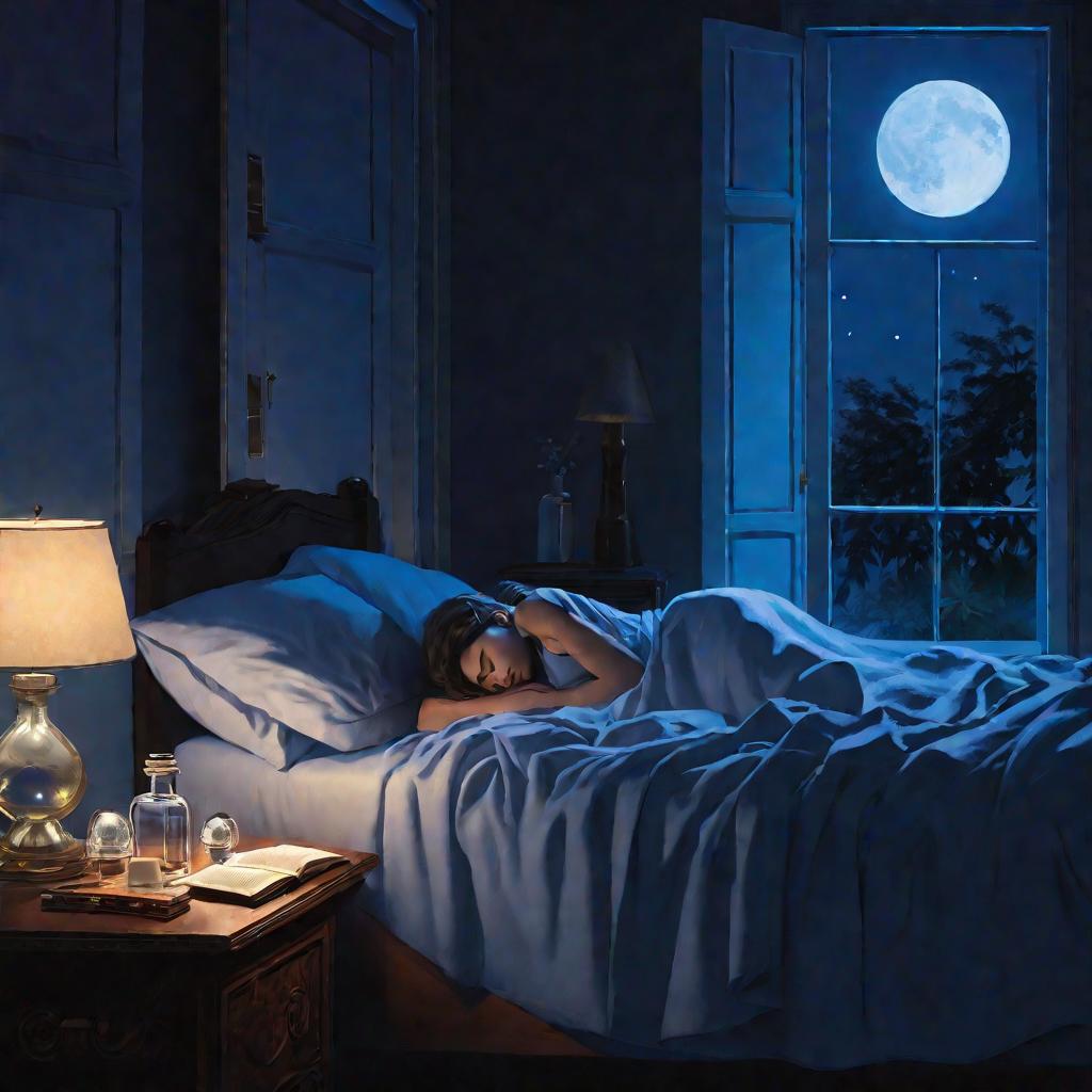 Женщина спит при лунном свете