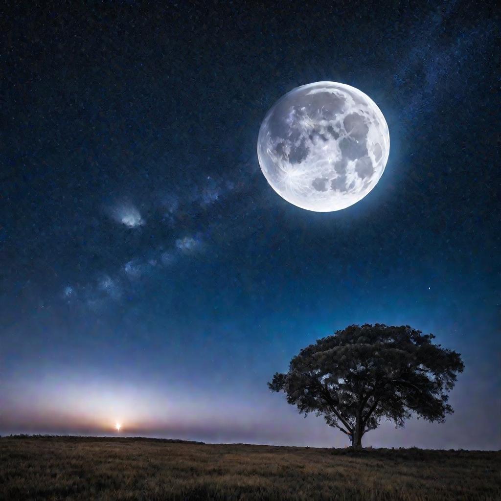 Ночное звездное небо с яркой луной