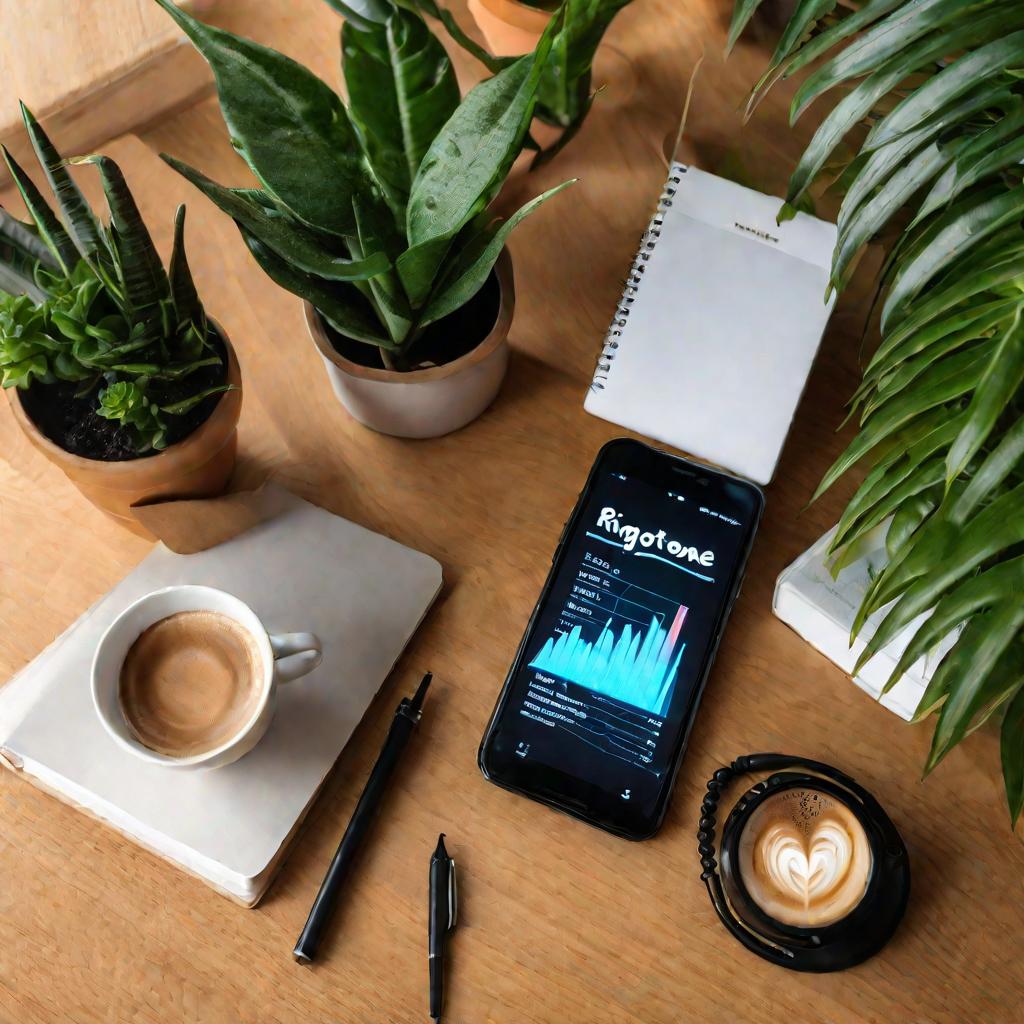 Телефон на столе с приложением музыки