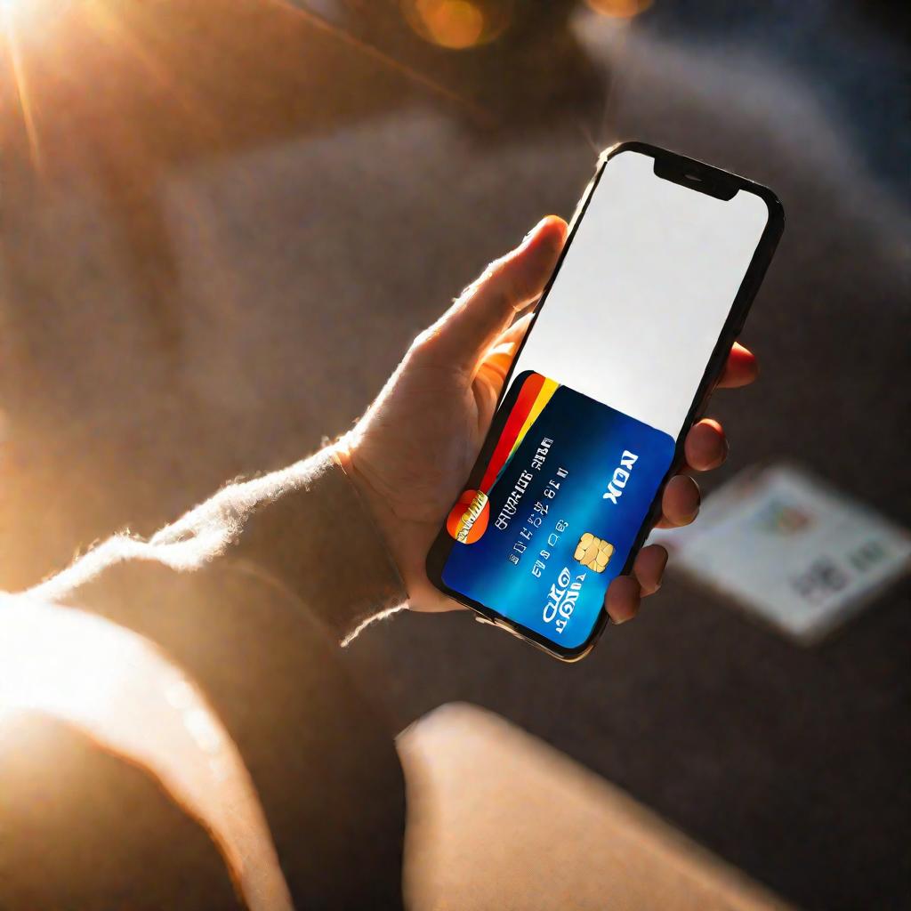 Рука с кредитной картой над смартфоном