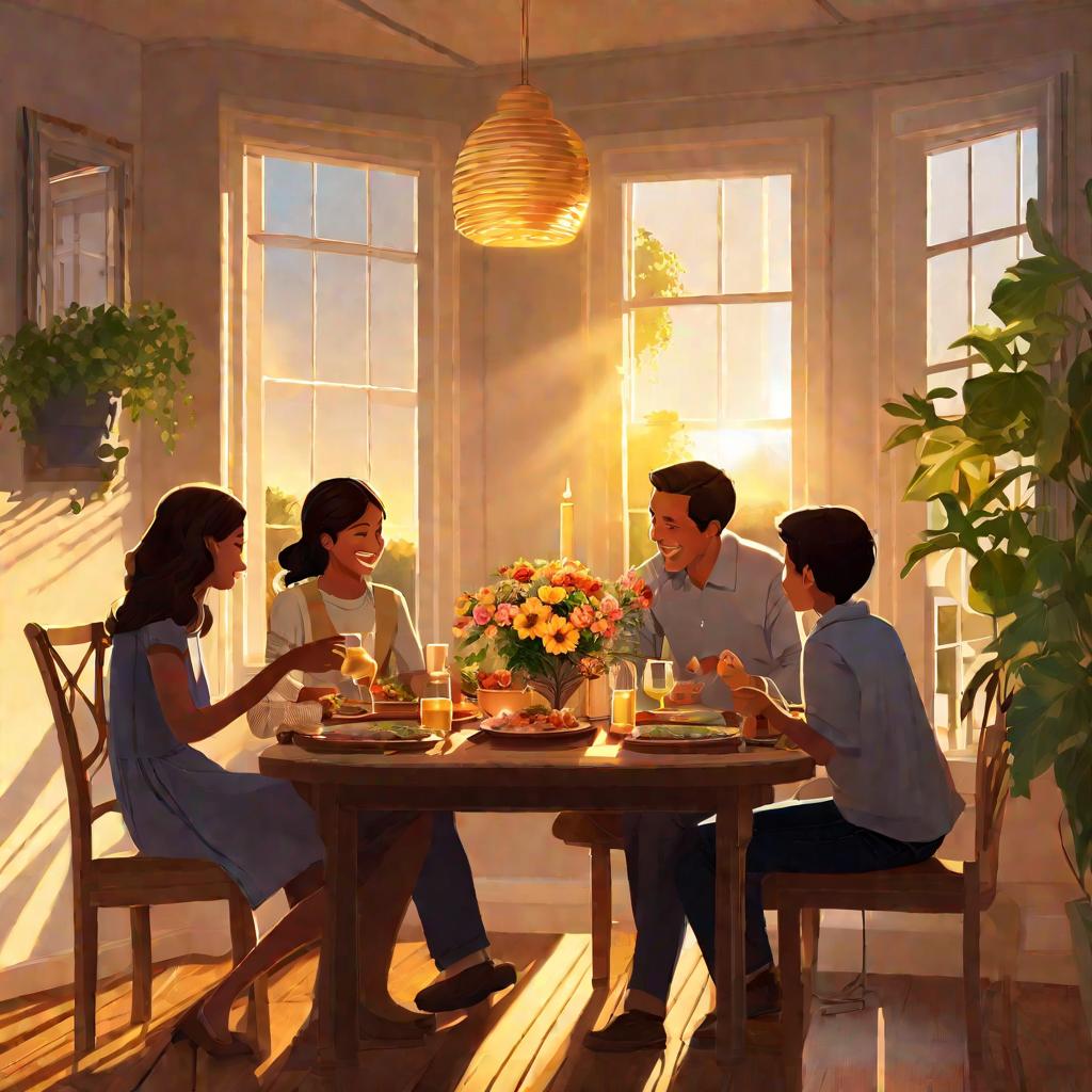 Счастливая семья ужинает вместе