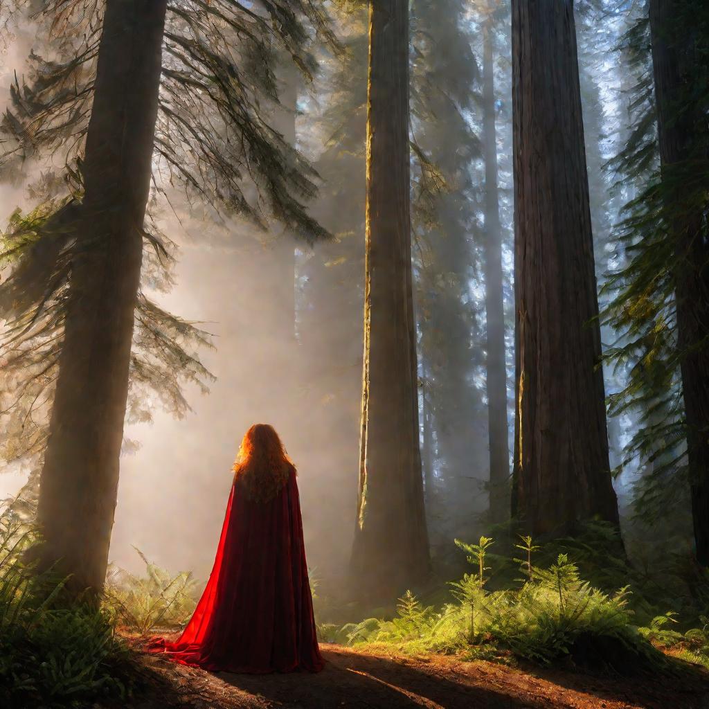 Одинокая девушка в лесу на рассвете