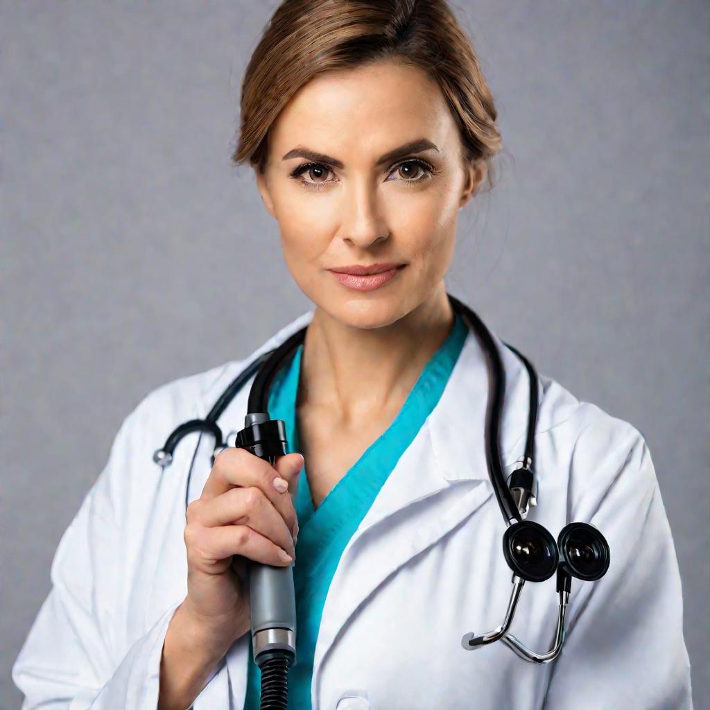 Портрет женщины-врача с эндоскопом