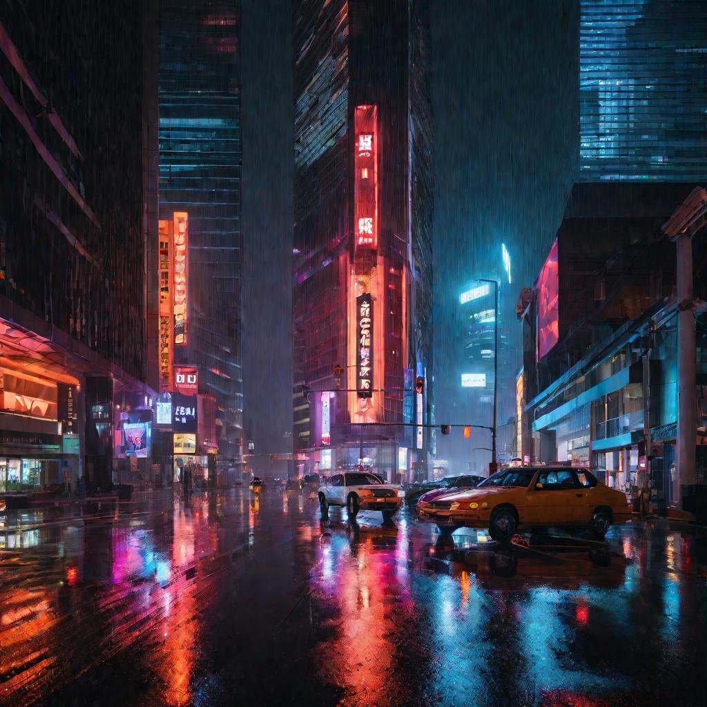 Улица ночного города в дождь