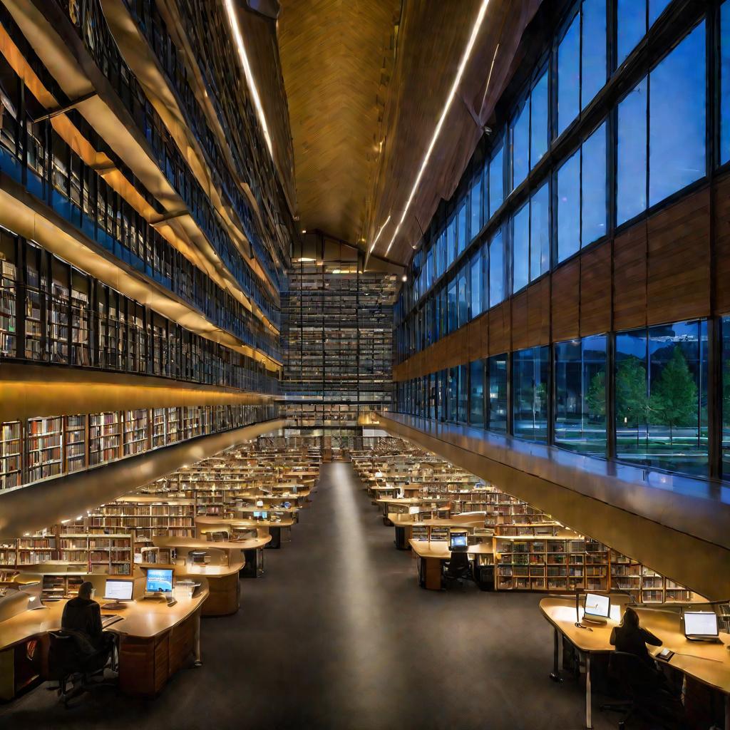 Современная университетская библиотека ночью