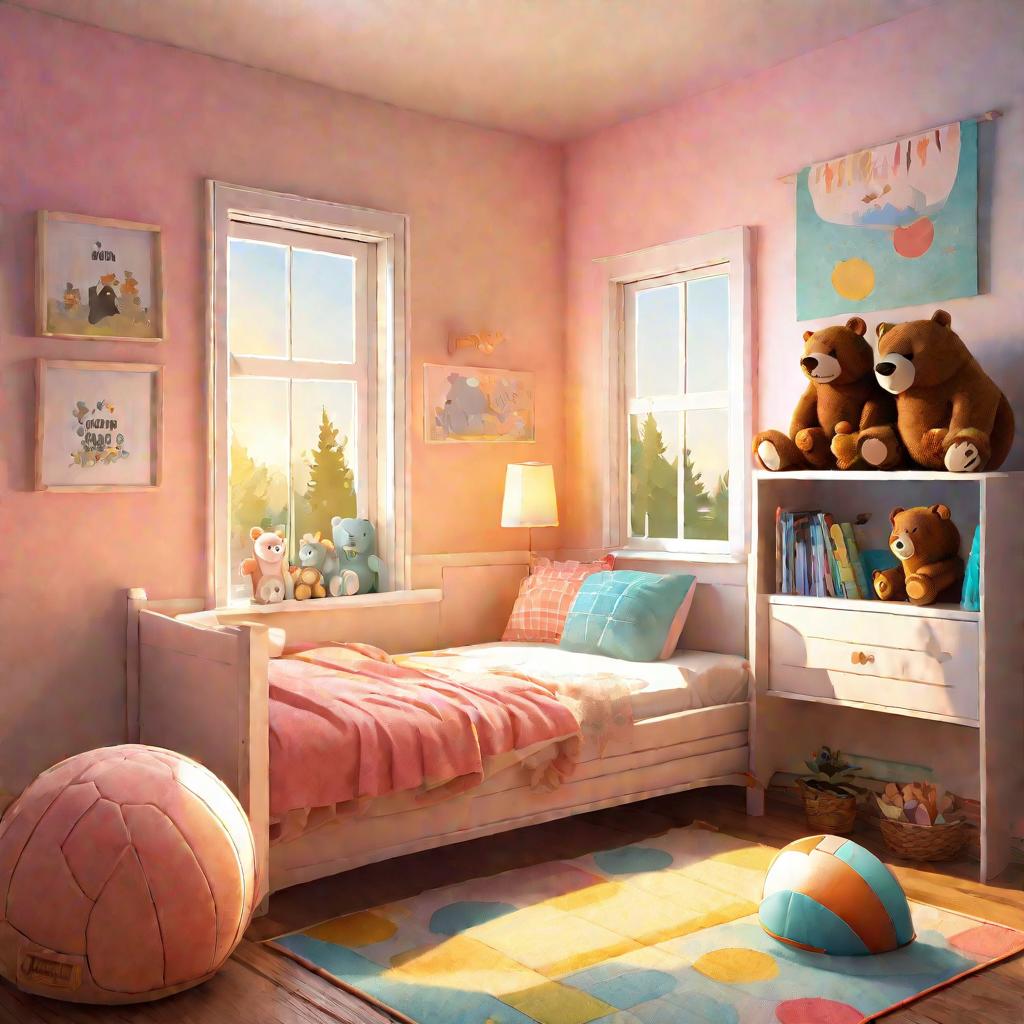 Детская спальня с рисунком медвежьей семьи