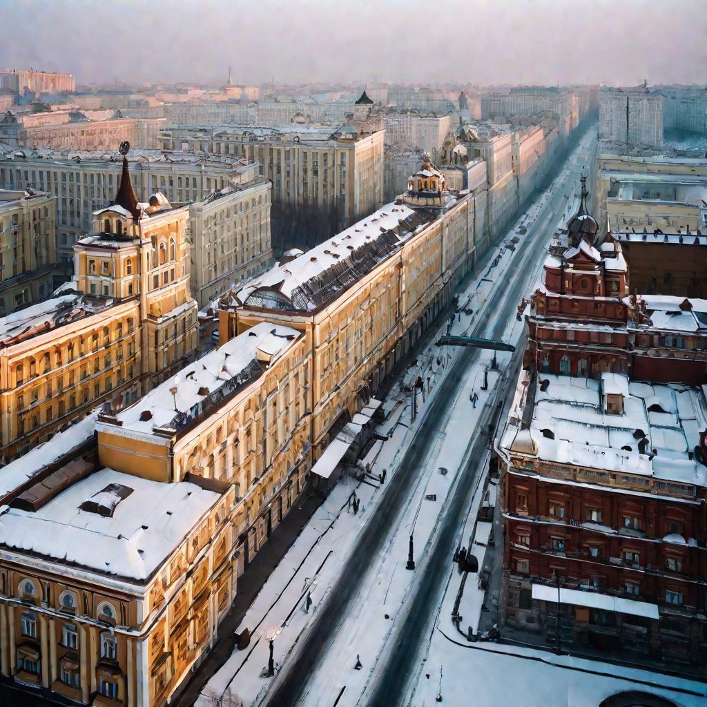 Оживленная улица Москвы зимним холодным утром