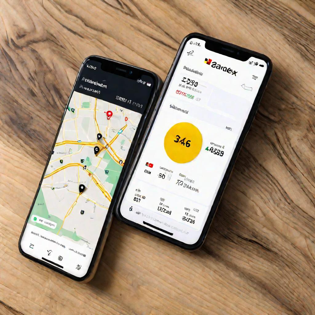 Телефон с открытым приложением Яндекс Такси