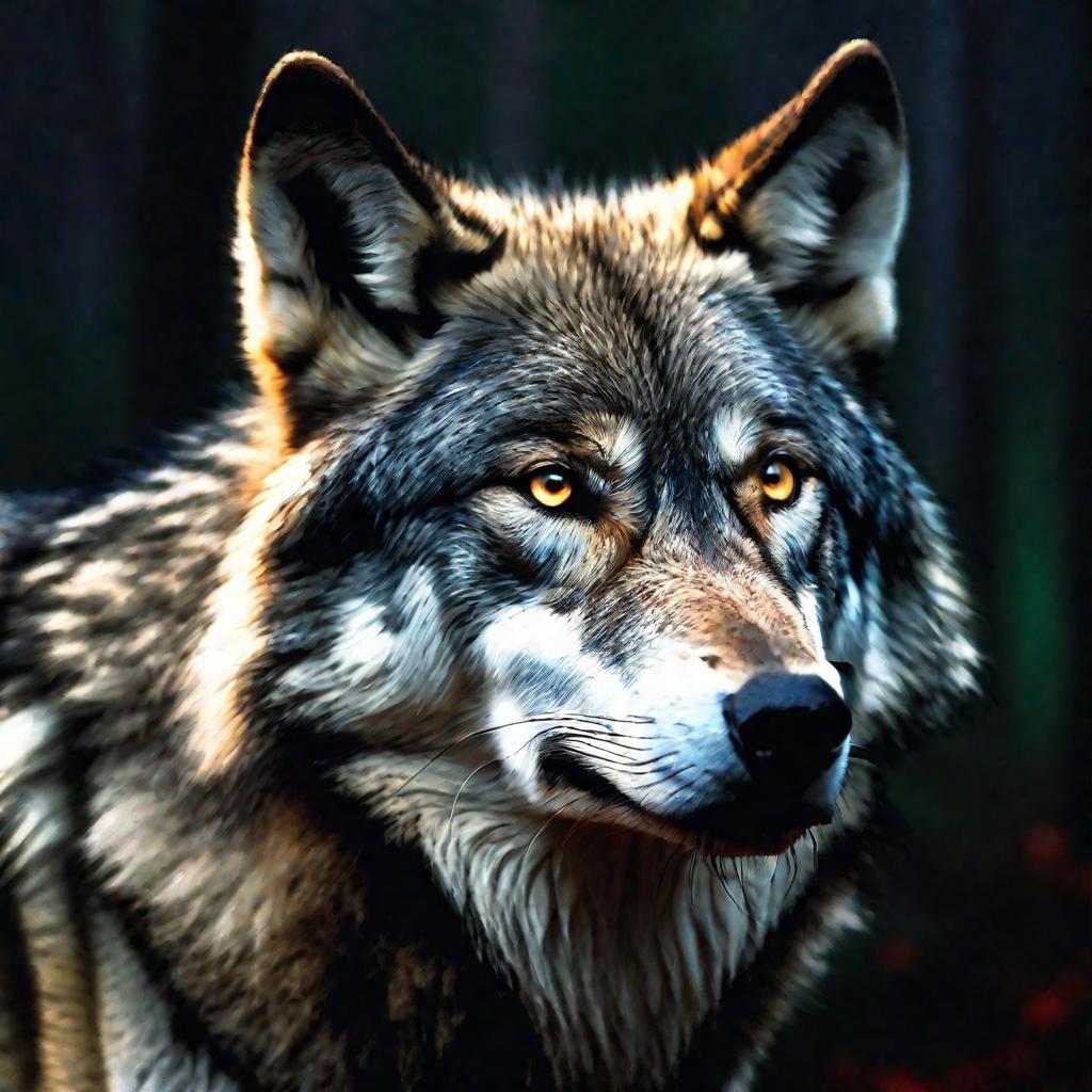 Портрет серого волка с агрессивным взглядом