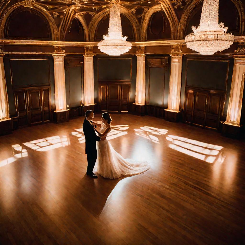 Романтический танец пары в бальном зале