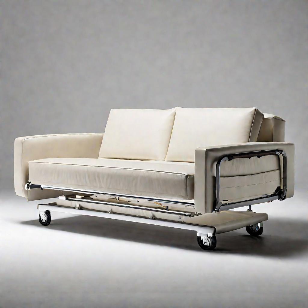 Замедленная съемка механизма трансформации дивана-кровати с четкими техническими деталями
