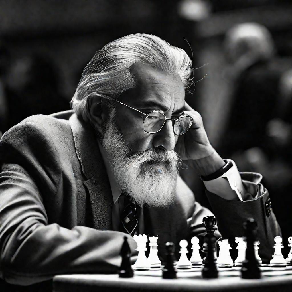 Портрет гроссмейстера за шахматной доской.