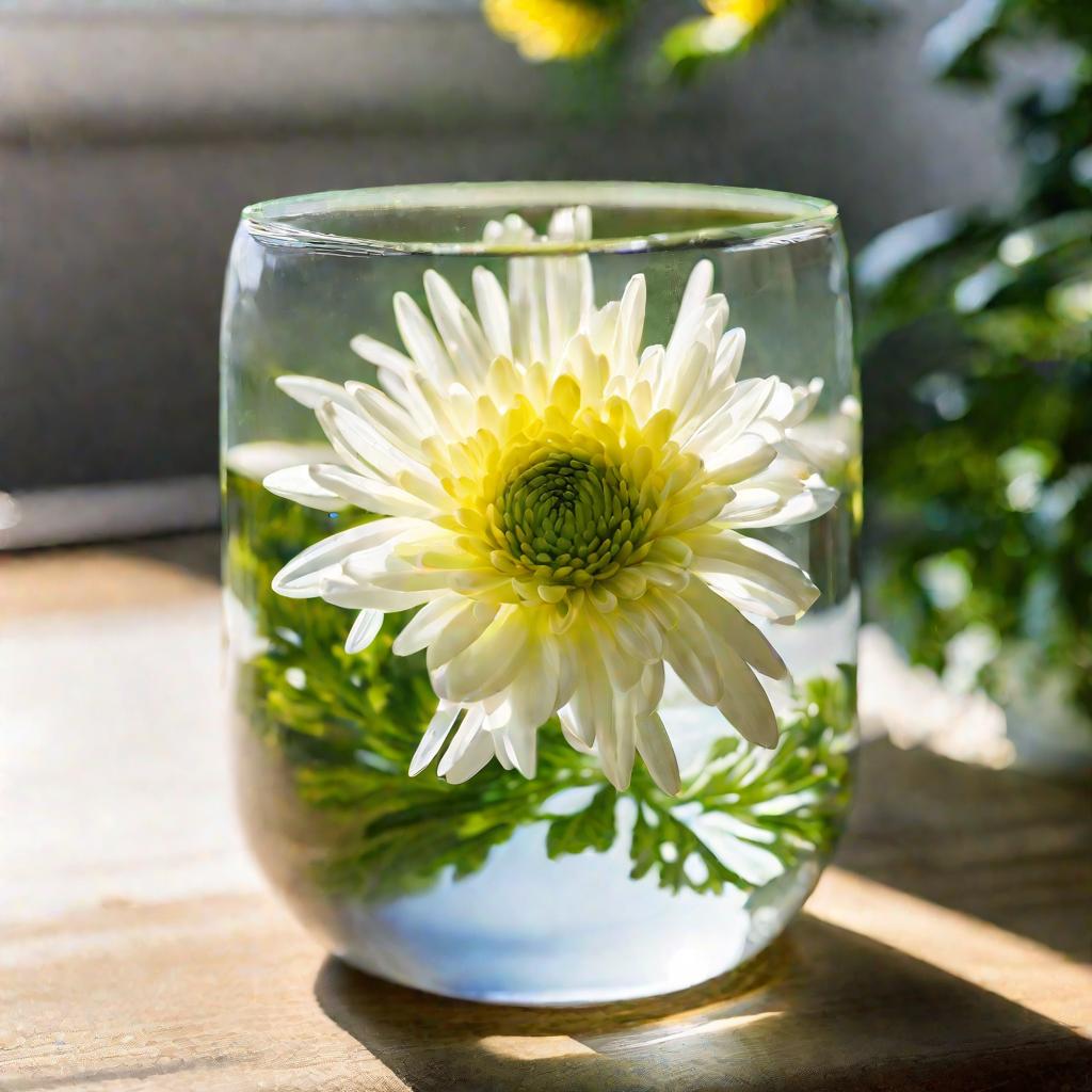 Черенок хризантемы в стакане с водой