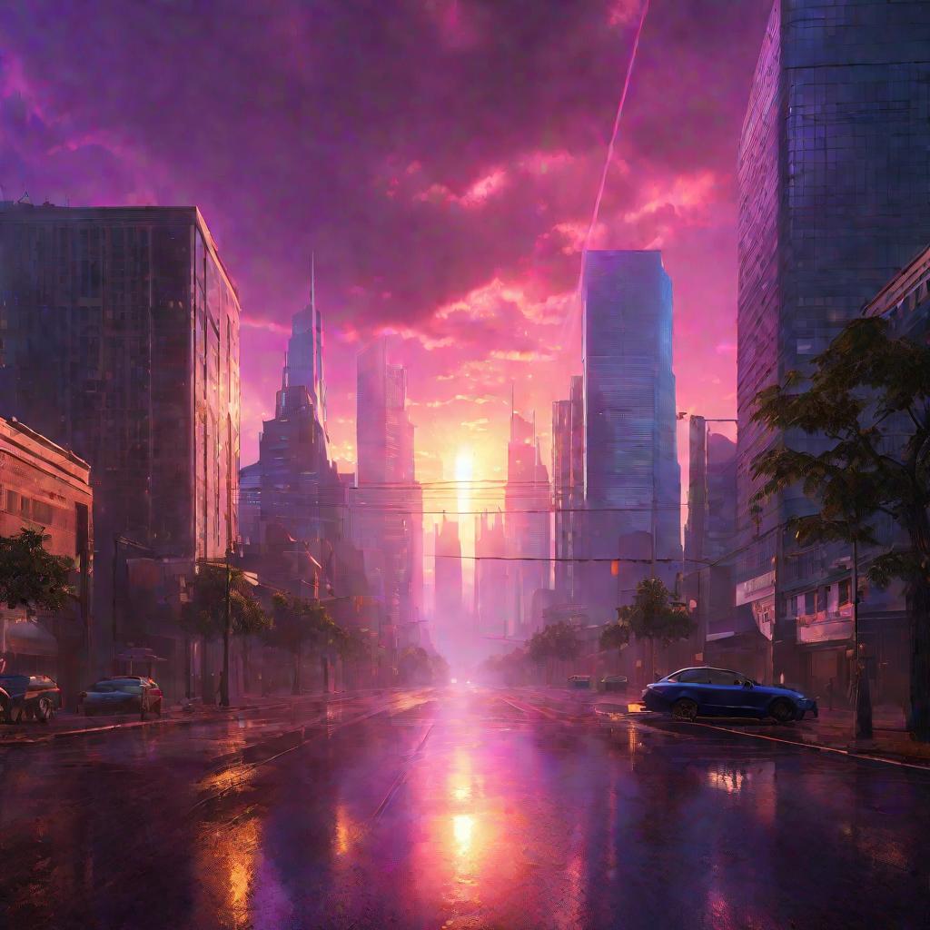 Панорама современного города на рассвете