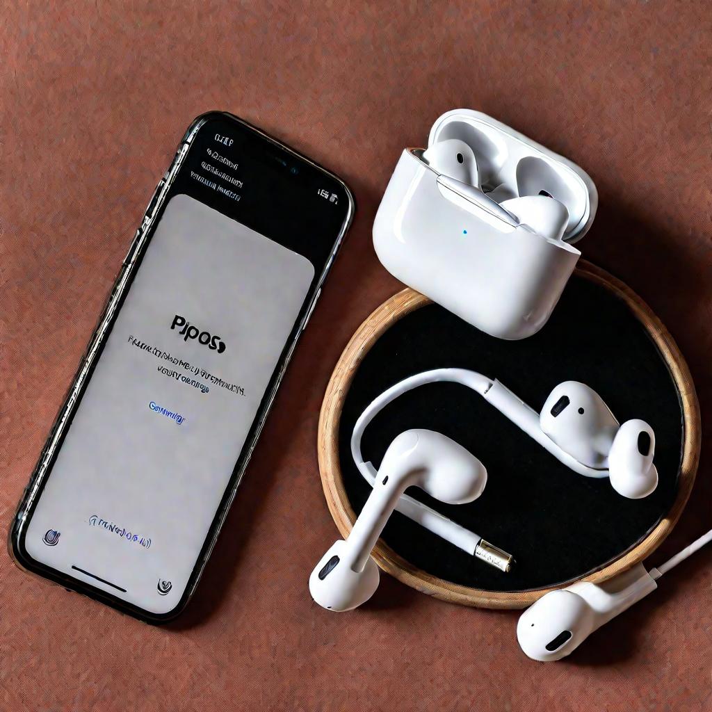 Наушники AirPods рядом с телефоном.