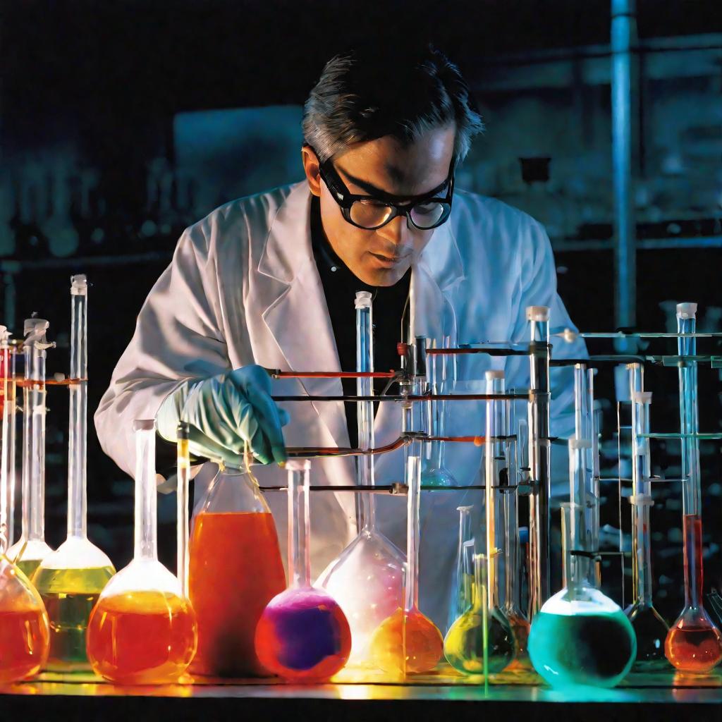 Ученый в лаборатории экспериментирует с химическими веществами