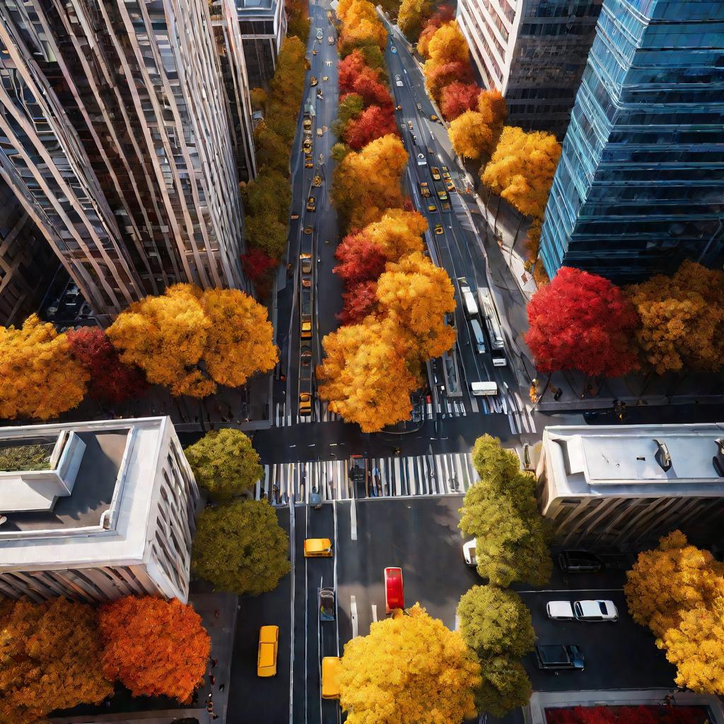 Оживленная городская улица осенью