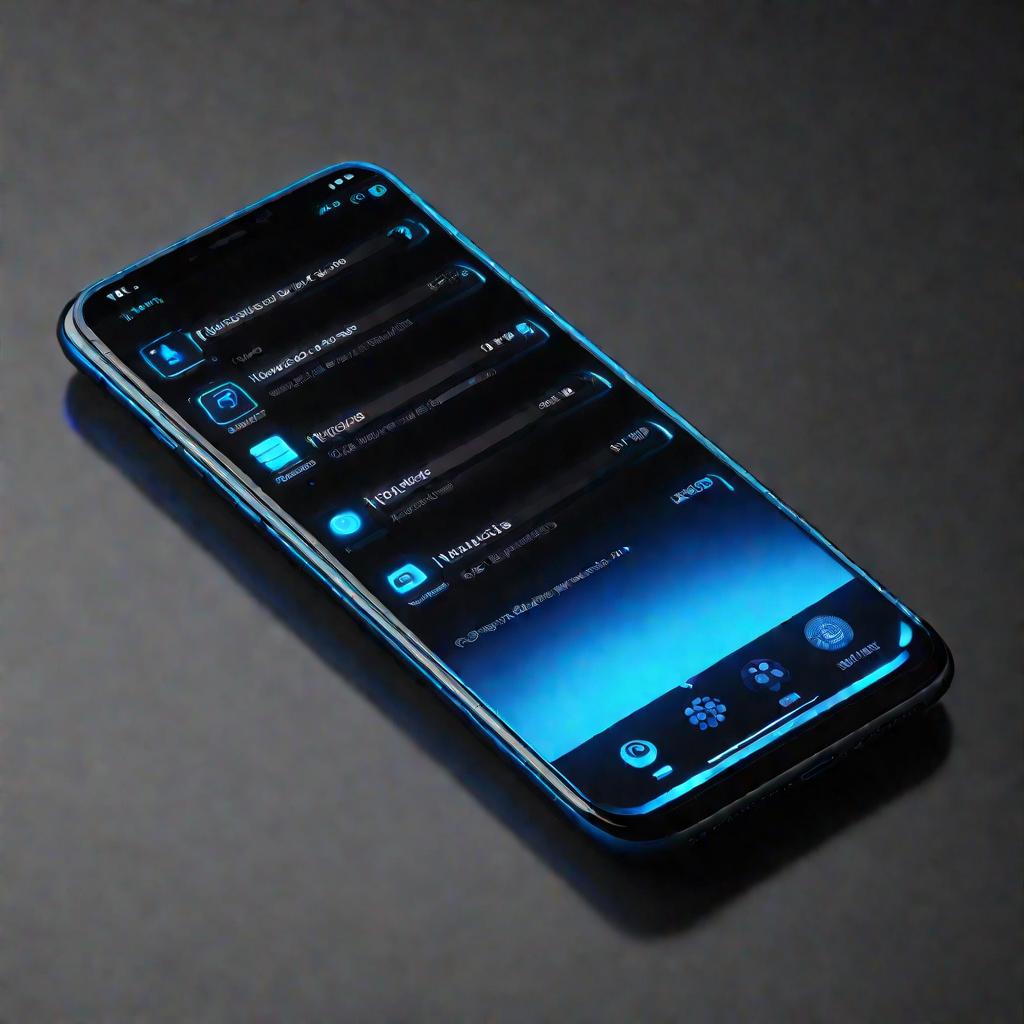 Смартфон, светящийся голубым