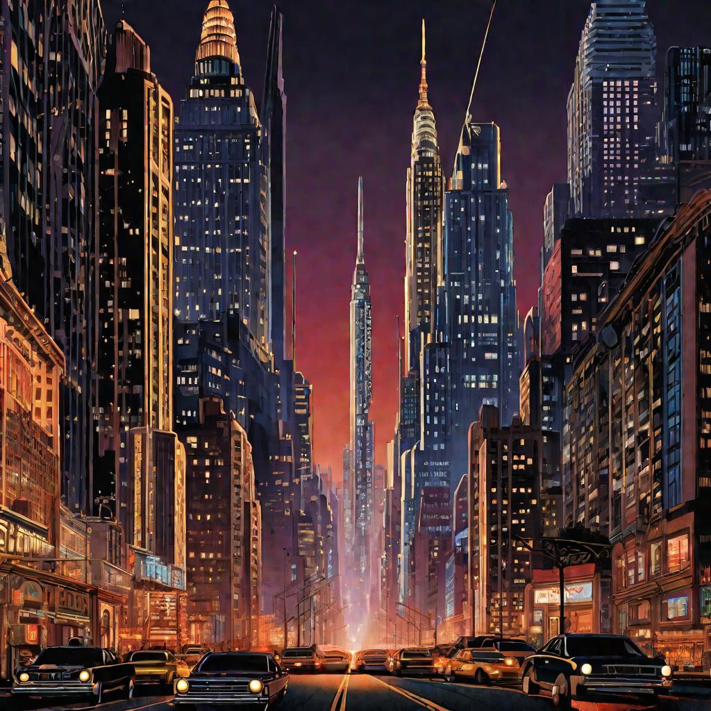 Уличная сцена города с небоскребом на закладных болтах
