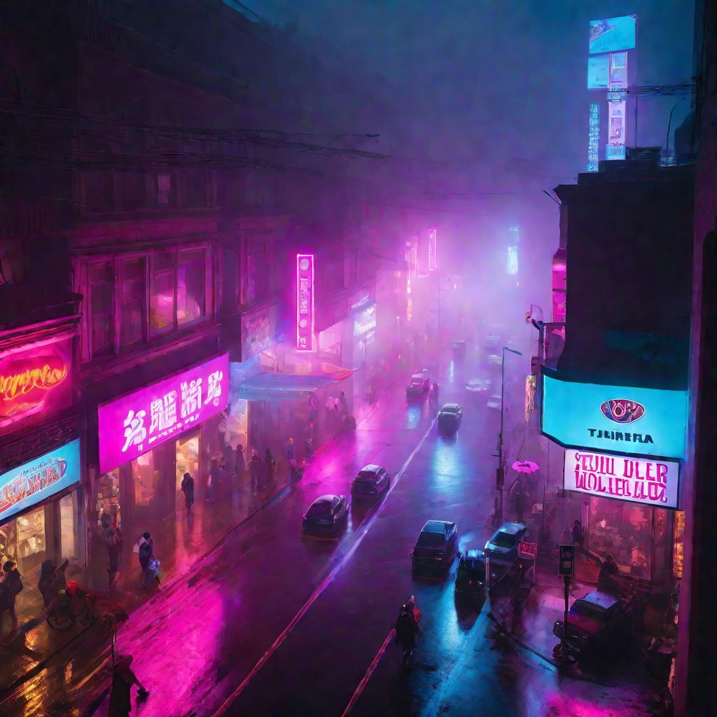 Улица ночного города в тумане