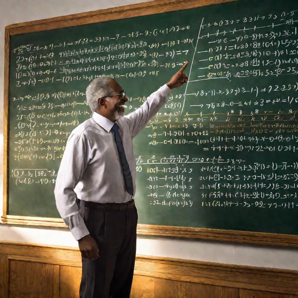 Профессор у доски объясняет уравнения